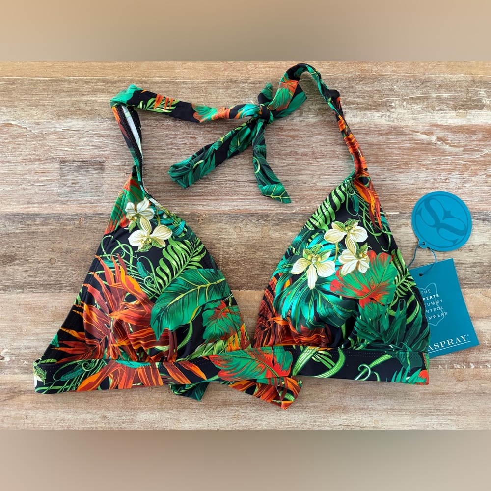 SeaSpray Bali Tropical Triangle Bikini Top Green, Size 6 NWT
